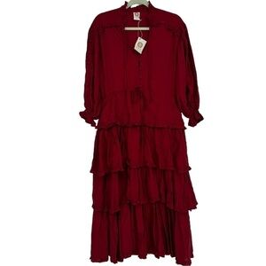 Romantic Feminine Tiered Dress Large Puff‎ Sleeves NWT by ELF Burgundy Cabernet
